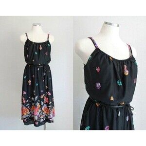 1960s - Black Floral Boho Sheer Sundress